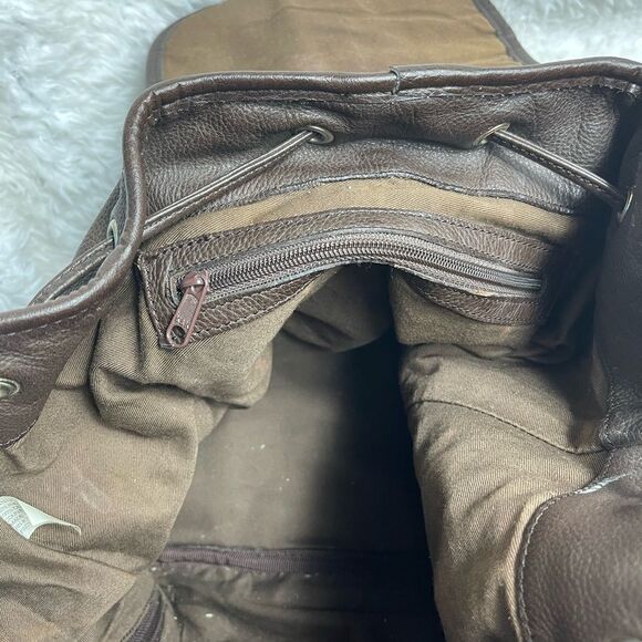 Vintage leather Brown Large Backpack saddle bag. antique tone hardwares. main image 7